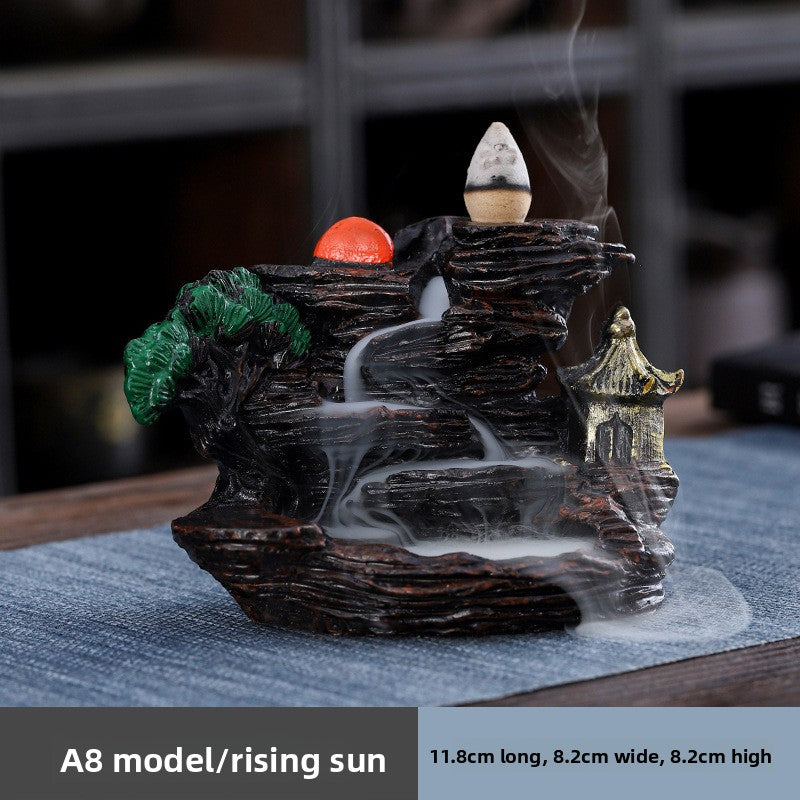 zensoullab Large Creative Resin Small Backflow Incense Burner Mountain Water Flow Sandalwood Agarwood Incense Burner Indoor Home Decoration