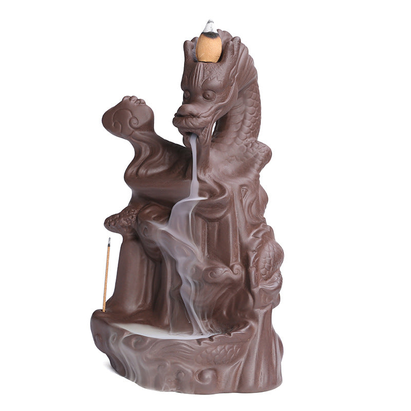 zensoullab Purple Clay Dragon Backflow Incense Burner Creative Large Chinese Dragon Mountain Water Flow Cloud Dragon Backflow Incense Burner Ornament