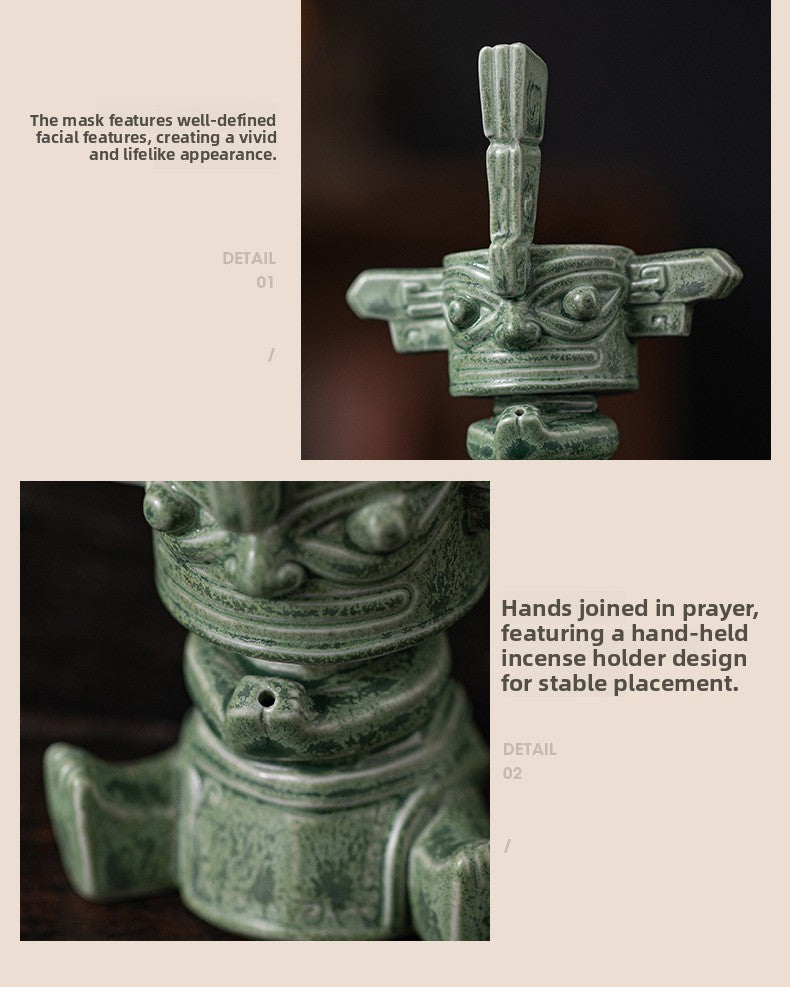 zensoullab Sanxingdui Bronze Large Standing Figure Mask Incense Burner Incense Holder Ceramic Ornament Study Desk Cultural Creative Figurine Gift