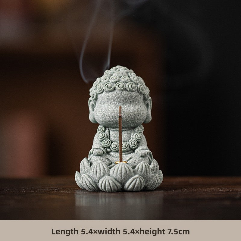 zensoullab Zen Style Chinese Qingsha Cultural Creative Four Small Buddha Incense Holder Incense Stand Incense Tray Tea Pet Living Room Indoor Tea Ceremony Aromatherapy Burner