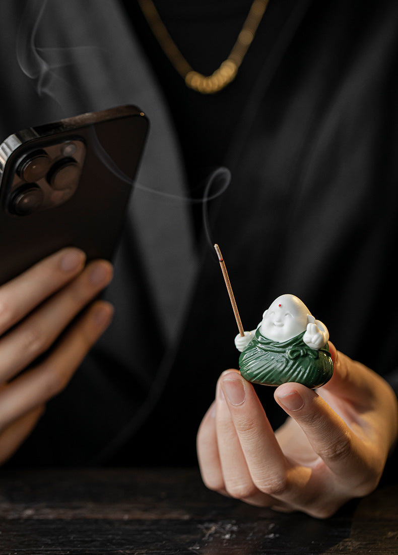 zensoullab Creative Cute Little Zongzi Ceramic Aromatherapy Burner Ornament Home Dragon Boat Festival Gift Sandalwood Incense Holder