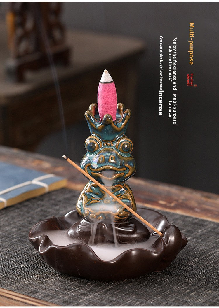 zensoullab Frog Prince Backflow Incense Burner Ceramic Creative Ornament Home Decoration Incense Holder Incense Stand Incense Device