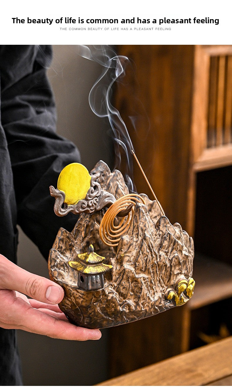 zensoullab Creative Ceramic Large Incense Burner Antique Style Home Indoor Incense Tea Ceremony Incense Holder Sandalwood Agarwood Mosquito Coil Burner