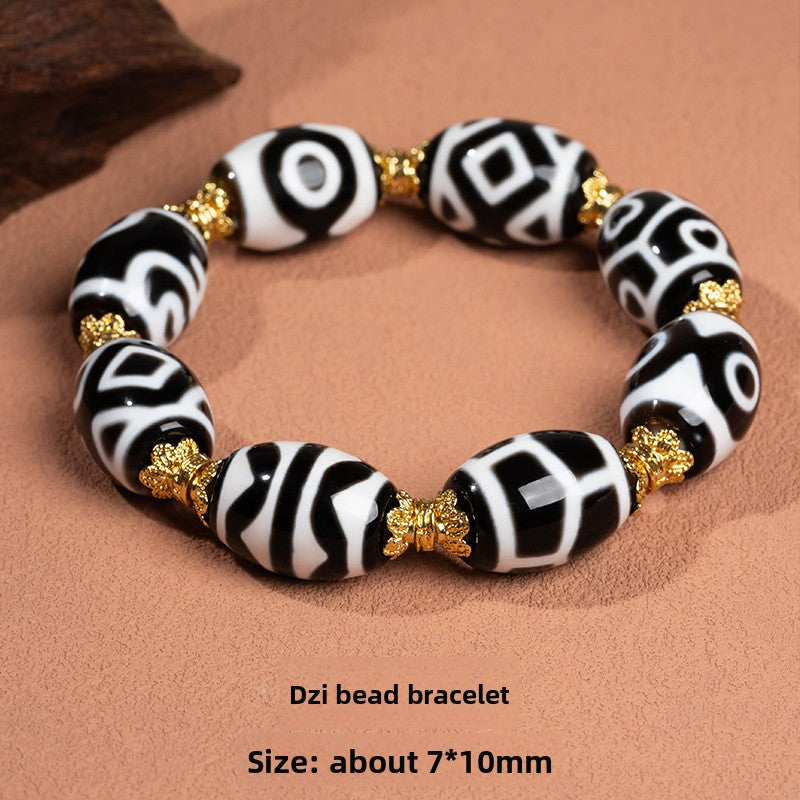 zensoullab Natural Multi-Gem Black and White Dalo Dzi Bead Taiwan Craft Agate Bracelet for Men and Women Couples Single Circle Bracelet In Stock