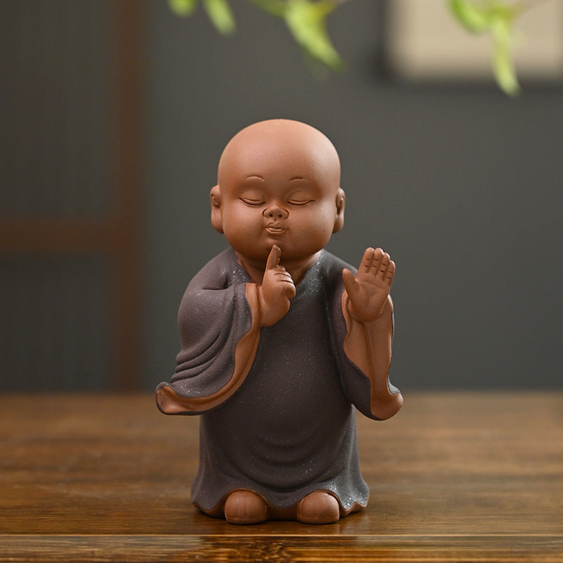 zensoullab Cute Purple Clay Four Little Monks Tea Pet Tea Tray Accessories Ceramic Little Novice Zen Home Living Room Decoration