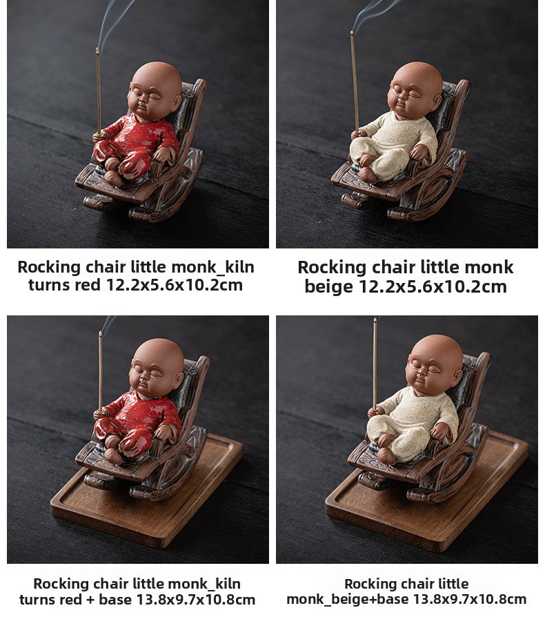 zensoullab Rocking Chair Little Monk Incense Burner Creative Incense Holder Zen Tea Room Aromatherapy Burner Ornament Incense Holder Craft