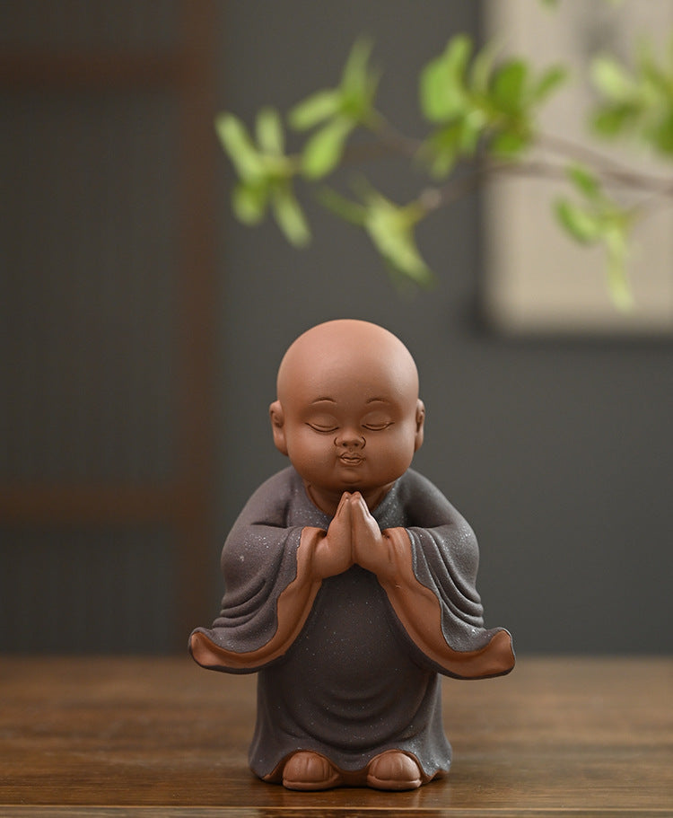zensoullab Cute Purple Clay Four Little Monks Tea Pet Tea Tray Accessories Ceramic Little Novice Zen Home Living Room Decoration
