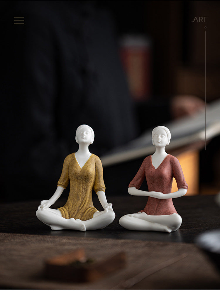 zensoullab Simple Ceramic Crafts Purple Clay Yoga Girl Modern Ornament Creative Figure Artwork Yoga Studio Gift