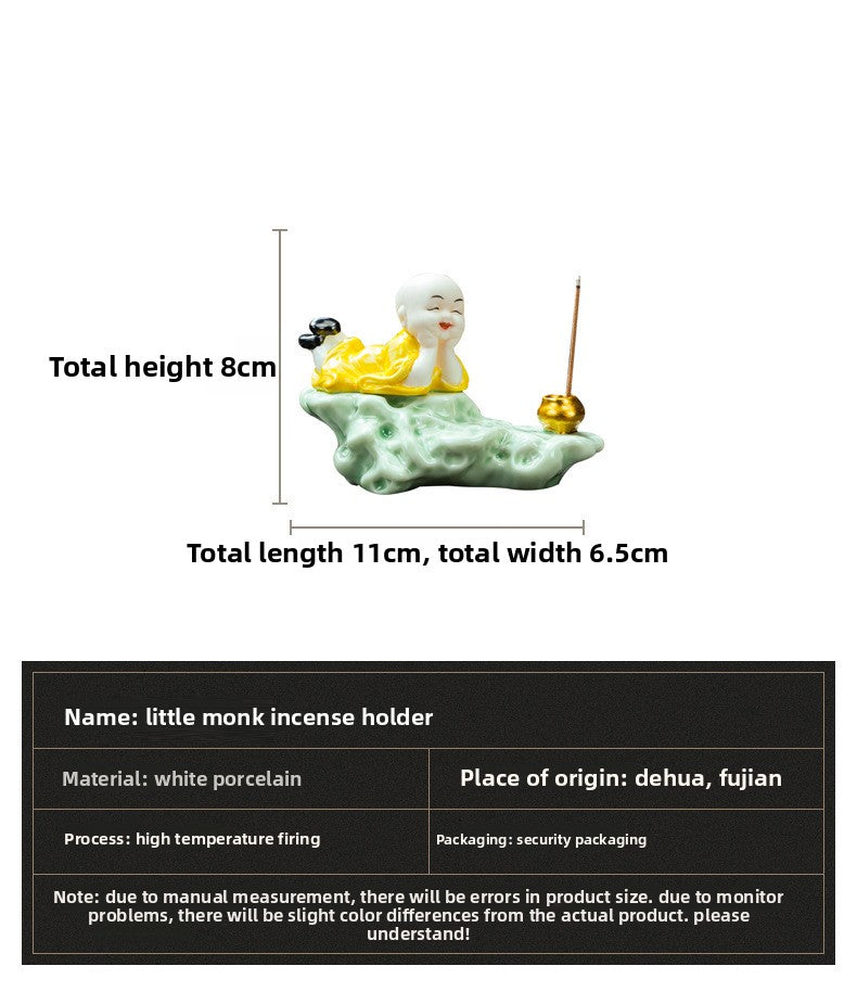 zensoullab Zen Ceramic Little Monk Incense Holder Tea Ceremony Ornament for Home Living Room Indoor Tea Room Sandalwood Sitting Incense Dragging Incense Burner