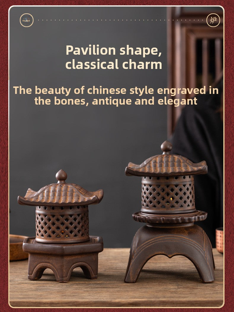 zensoullab Incense Burner Ceramic Purple Clay Hollow Han Yun Palace Lantern Candle Incense Essential Oil Burner Incense Stick Agarwood Multifunctional Ornament