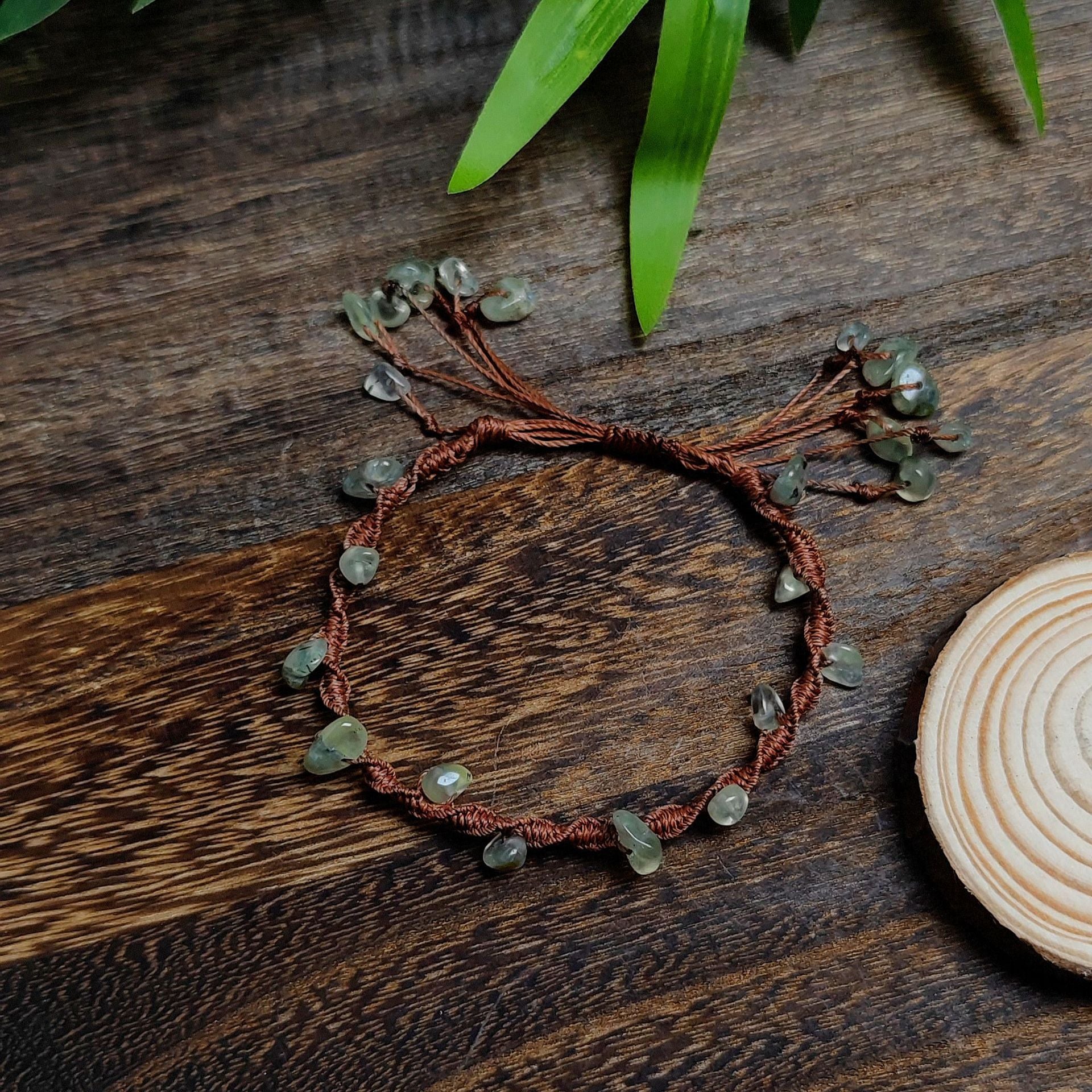 zensoullab Green Island Flower Ring Grape Stone Heavy Craft Braided Rope Bracelet
