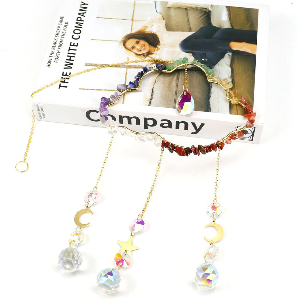 zensoullab Handmade Wire Wrapped Natural Crystal Crushed Stone Cloud Sun Catcher Hanging Ornament Wind Chime Decoration Pendant