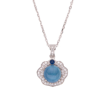 zensoullab French Design S925 Sterling Silver Natural Aquamarine Gemstone Necklace for Women, Personalized Multiple Pendants Fashion Collarbone Chain