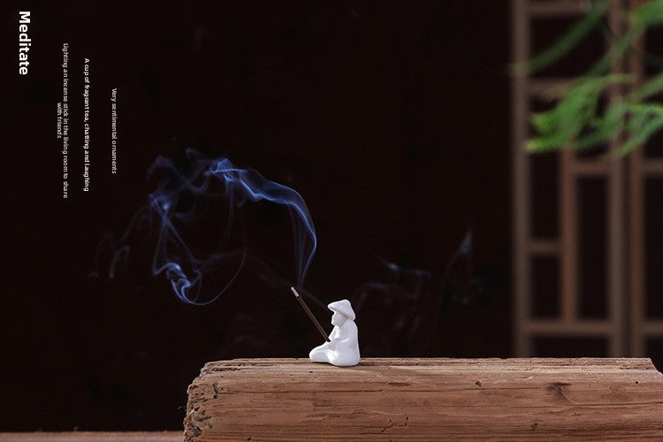 zensoullab Premium Handmade Ceramic Figure Bonsai Fish Tank Decoration White Porcelain Tathagata Little Monk Chinese Style Mini Small Ornament