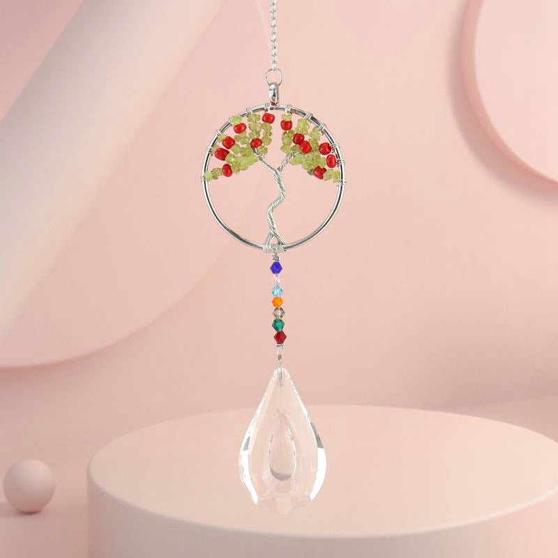 zensoullab Handmade Woven Crystal Gravel Tree of Life Crystal Ball Pendant Hanging Decoration for Indoor Curtain Decoration