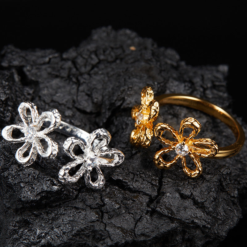 zensoullab Korean Version S925 Sterling Silver Zircon Colorful Gemstone Collarbone Chain Fashion Sweet Hollow Small Flower Pendant Necklace for Women