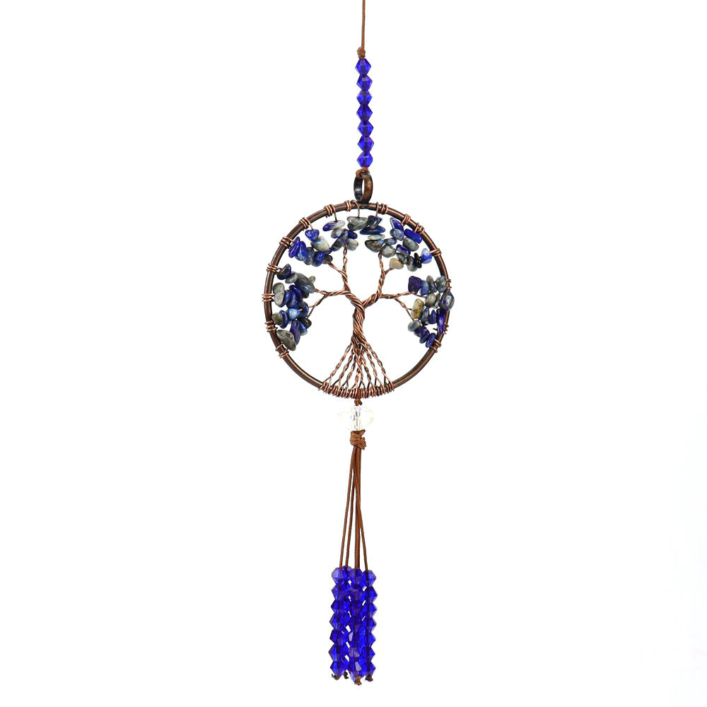 zensoullab Natural Crushed Stone Colorful Stone Tree of Life Car Hanging Handmade Crystal Tassel Wall Hanging