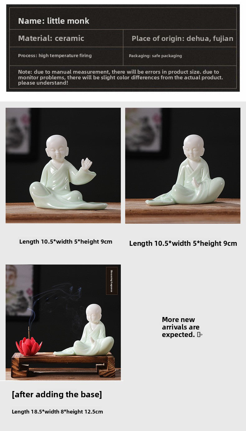 zensoullab Zen Style Chinese Fine Ceramic Figure Little Monk Ornament Creative Incense Holder Creative Home Living Room Decoration