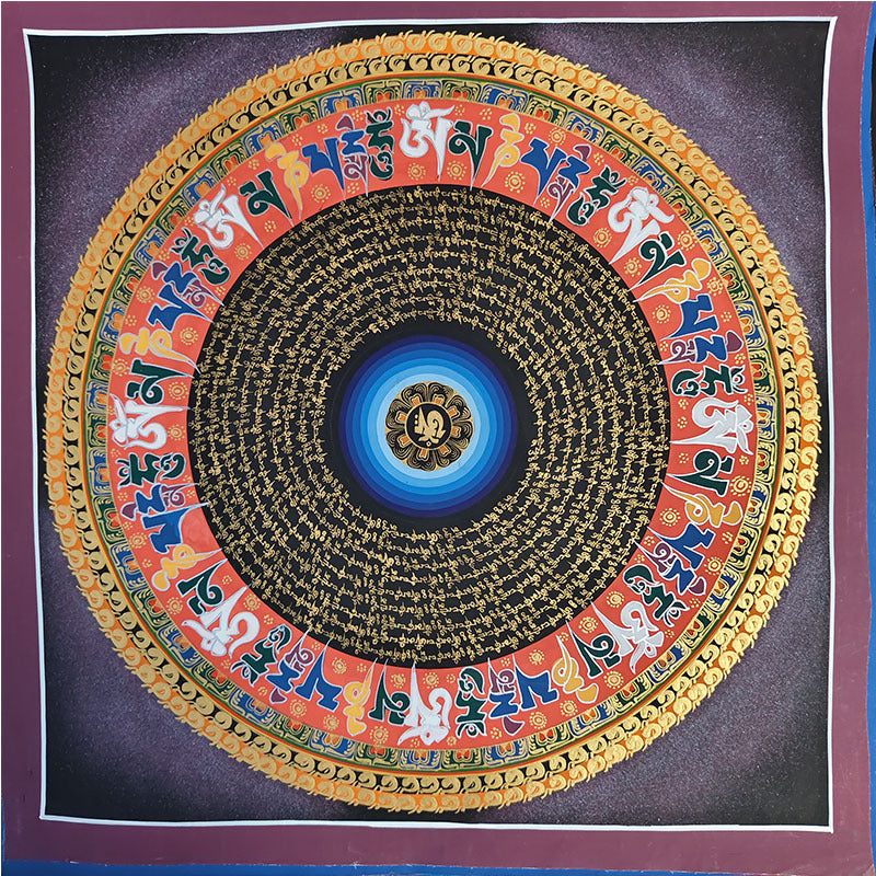 zensoullab Nepal Hand-painted Sutra Mandala Thangka Painted Starry Sky Six-Word Mantra Tibetan Thangka Mandala Decorative Hanging Painting