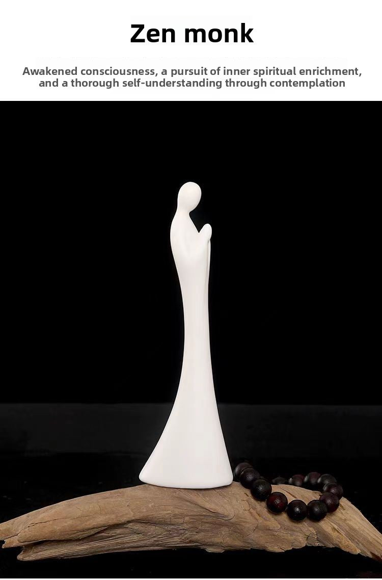 zensoullab Creative Ceramic Phaseless Buddha Figurine Living Room Tea Ceremony White Porcelain Little Monk Zen Style Chinese Minimalist Decorative Ornament