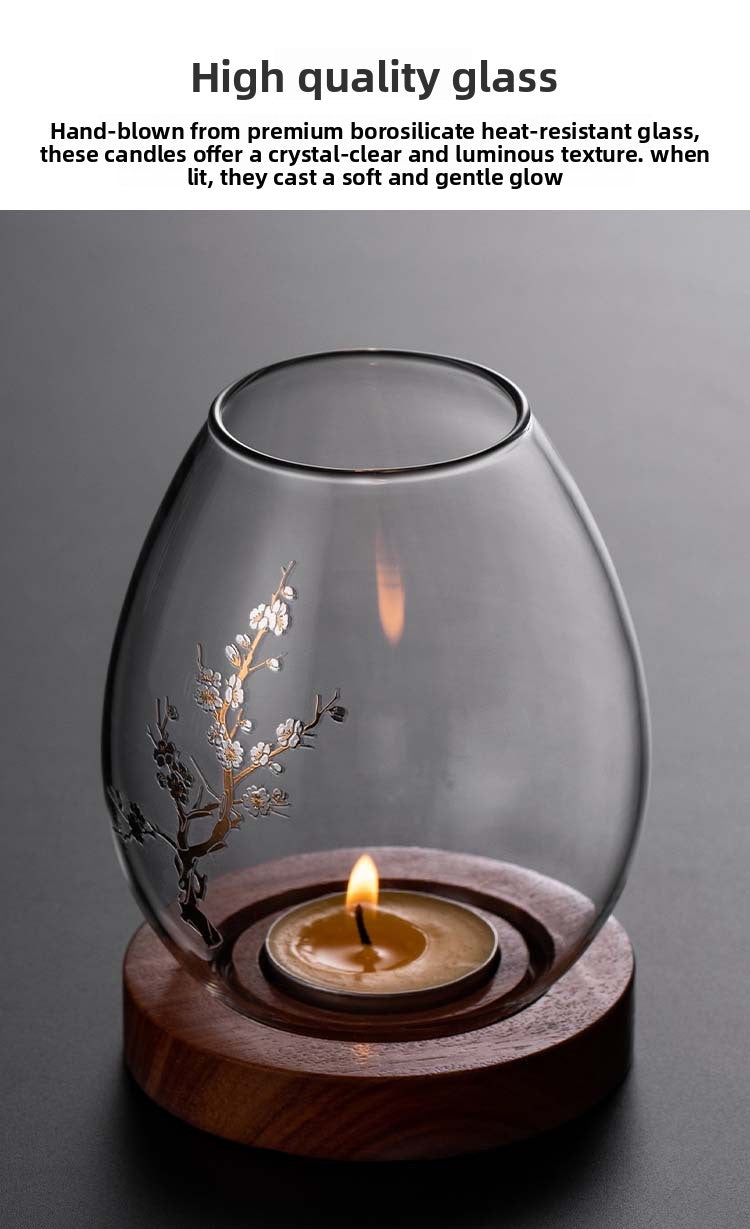 zensoullab Japanese Style Glass Candle Holder Creative Ornament Candle Romantic Home Zen Retro Aromatherapy Windproof Table Cover Desktop Decoration