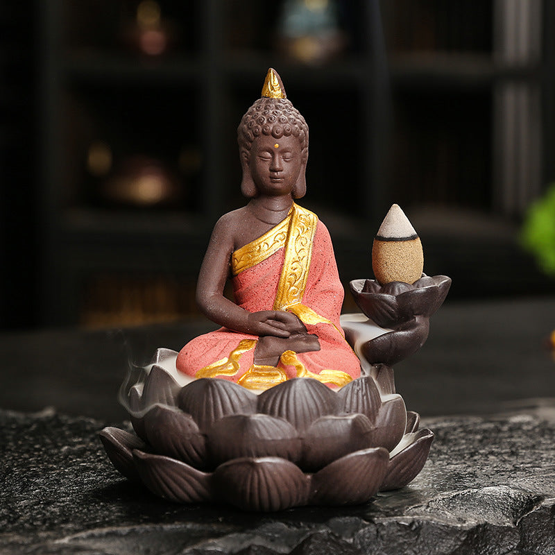 zensoullab Purple Clay Ceramic Lotus Base Thai Buddha Backflow Incense Burner Hot Selling Backflow Incense Offering Incense Burner Sandalwood Incense