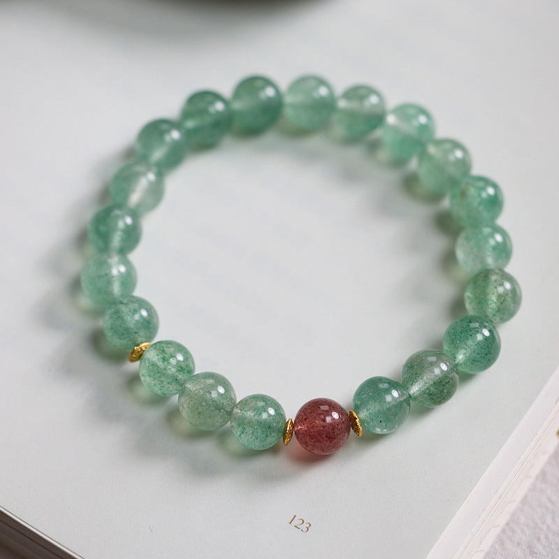 zensoullab Fresh Natural Green Strawberry Crystal Bracelet Good Luck Bead Single Circle Crystal Bracelet