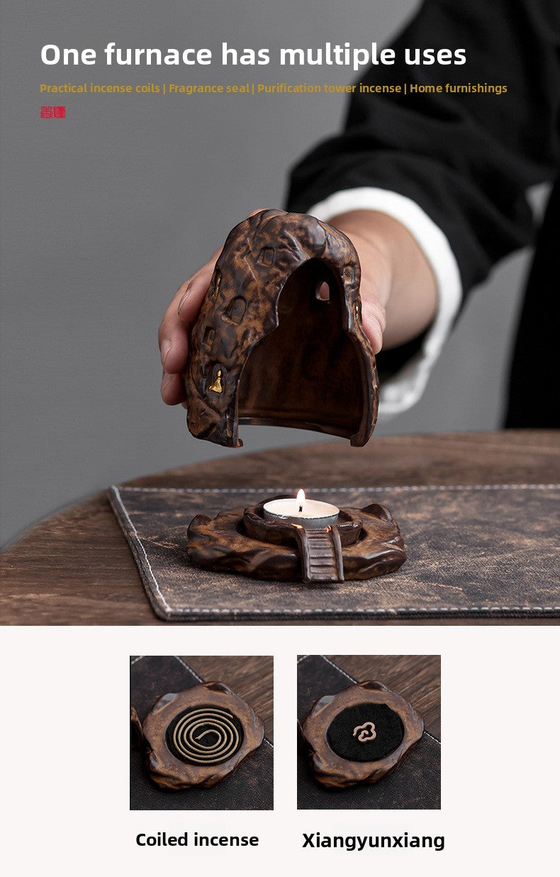Zensoullab Classical Dunhuang Incense Coil Burner Vintage Ceramic Candle Holder Household Multi-Purpose Indoor Small Xiangyun Incense Burner Sandalwood Agarwood Seats
