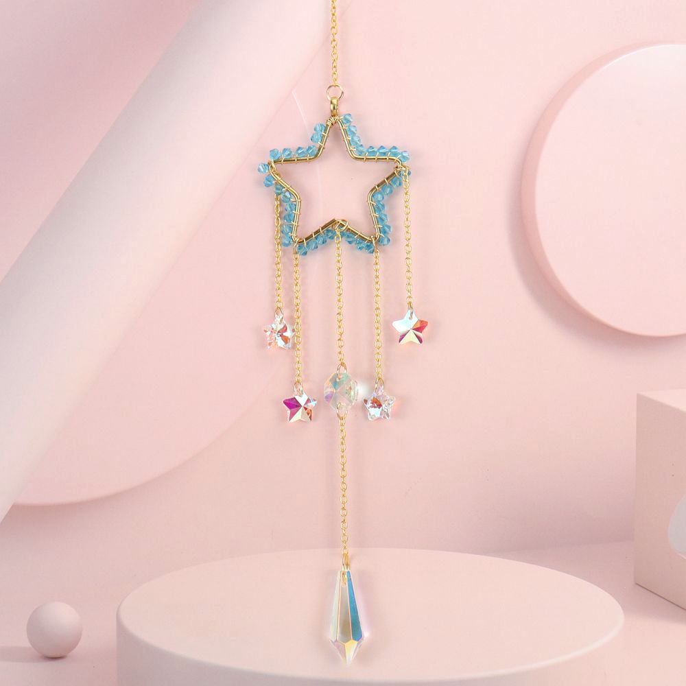 zensoullab Handmade Silk-wrapped Moon Star Crystal Sun Catcher Curtain Hanging Ornament Garden Decoration