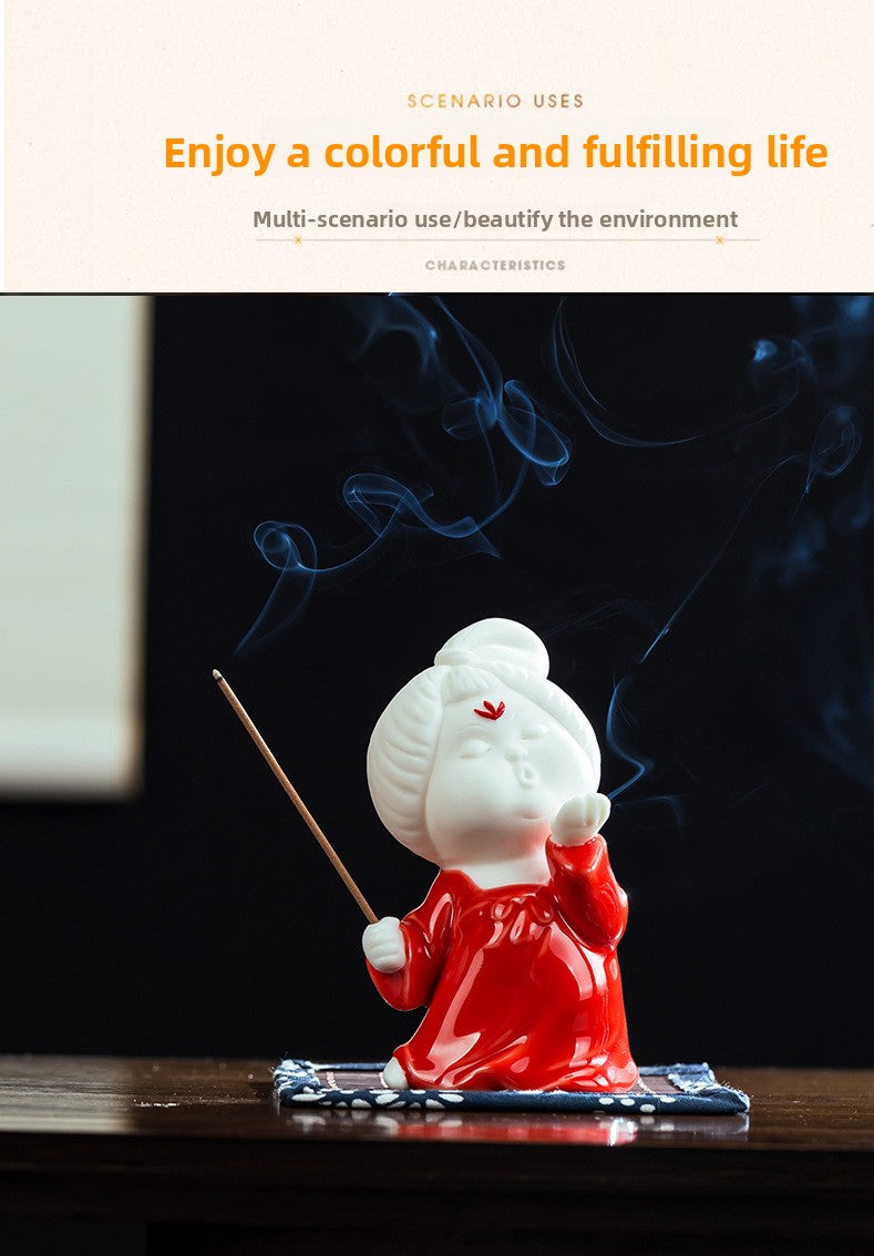 zensoullab Chinese Style Ceramic Lady Incense Holder Incense Stand Incense Burner Incense Stick Sandalwood Home Aromatherapy Burner Creative Home Decor Ornament
