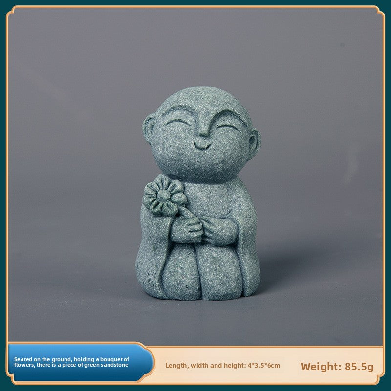 zensoullab Green Sand Stone Japanese Style Little Monk Home Aromatherapy Decoration Kyoto Kanzan Shape Fish Tank Aquarium Bonsai Matching Ornament