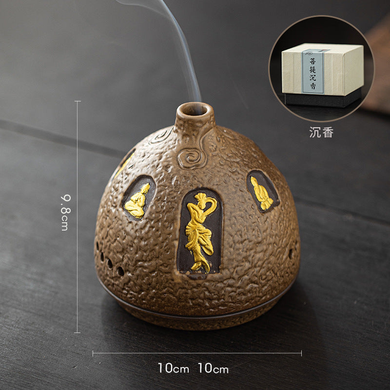 zensoullab Dunhuang Ceramic Incense Burner Home Indoor Incense Holder Incense Stand Aromatherapy Burner Zen Tea Room Desktop Incense Burner Ornament