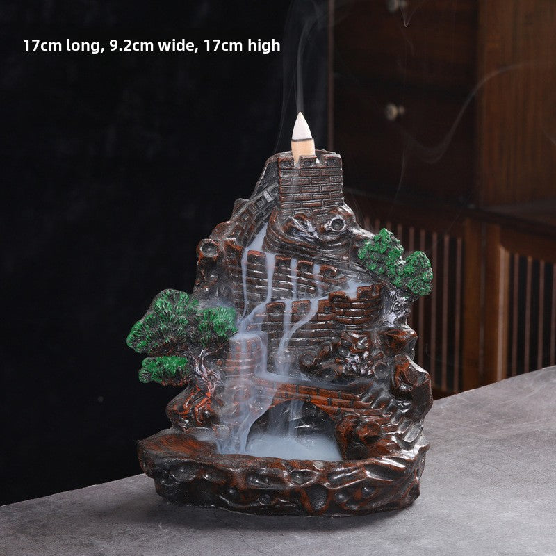 zensoullab Creative Resin Large Great Wall Backflow Incense Burner Home Decor Craft Ornament Incense Holder Incense Seat Backflow Aromatherapy Burner
