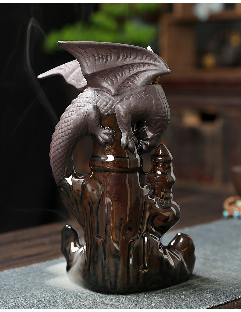 Ceramic Sandalwood Backflow Incense Burner Home Decor Creative European Style Pterosaur Waterfall Backflow Incense Burner