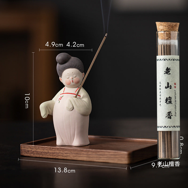 zensoullab Ancient Style Tang Dynasty Female Figure Ceramic Incense Burner Zen Incense Holder Incense Stand Chinese Tea Table Incense Ceremony Incense Burner Incense Burner Ornament