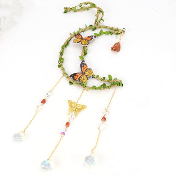 zensoullab Sun Catcher Hemp Rope Wrapped Leaf Butterfly Large 16cm Moon Gravel Crystal Ball Decoration Pendant