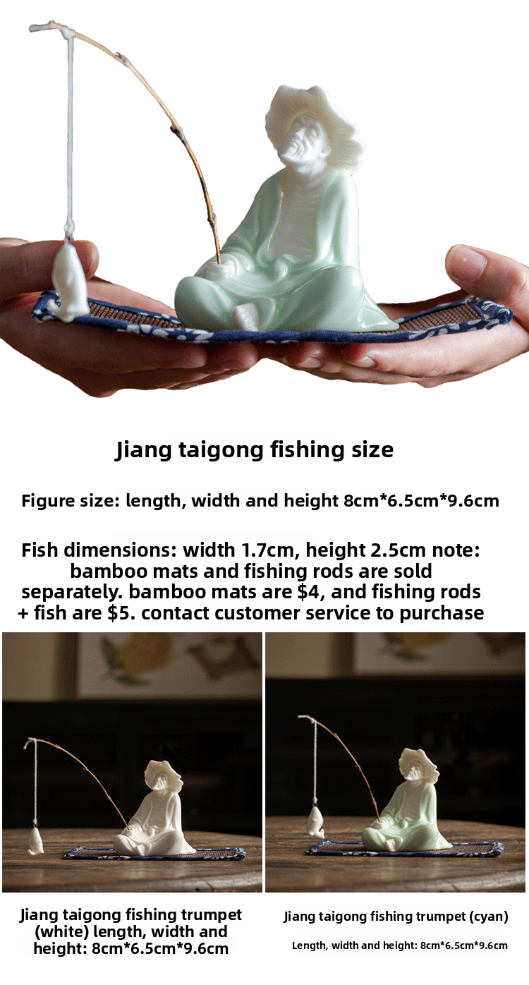 zensoullab Creative Jiang Taigong Fishing Old Man Ceramic Incense Burner Ornament Tea Pet Decoration Living Room Home Sandalwood Incense Holder Incense Ceremony