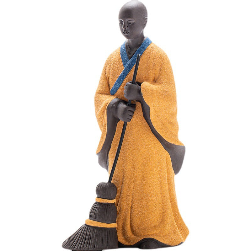 zensoullab Sweeping Monk Ceramic Little Monk Creative Ornament Chinese Style Study Office Zen Desktop Decoration Craft Display