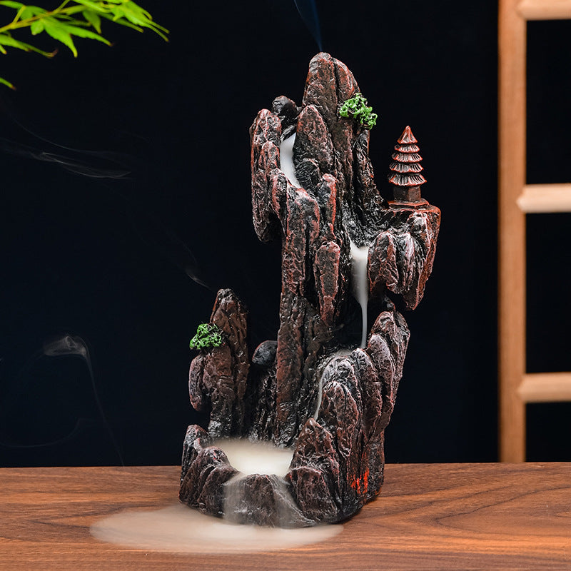 zensoullab Resin Carved Backflow Incense Burner Mountain Water Creative Aromatherapy Burner Ornamental Smoke Incense Burner Agarwood Sandalwood Incense Dehua Ceramic
