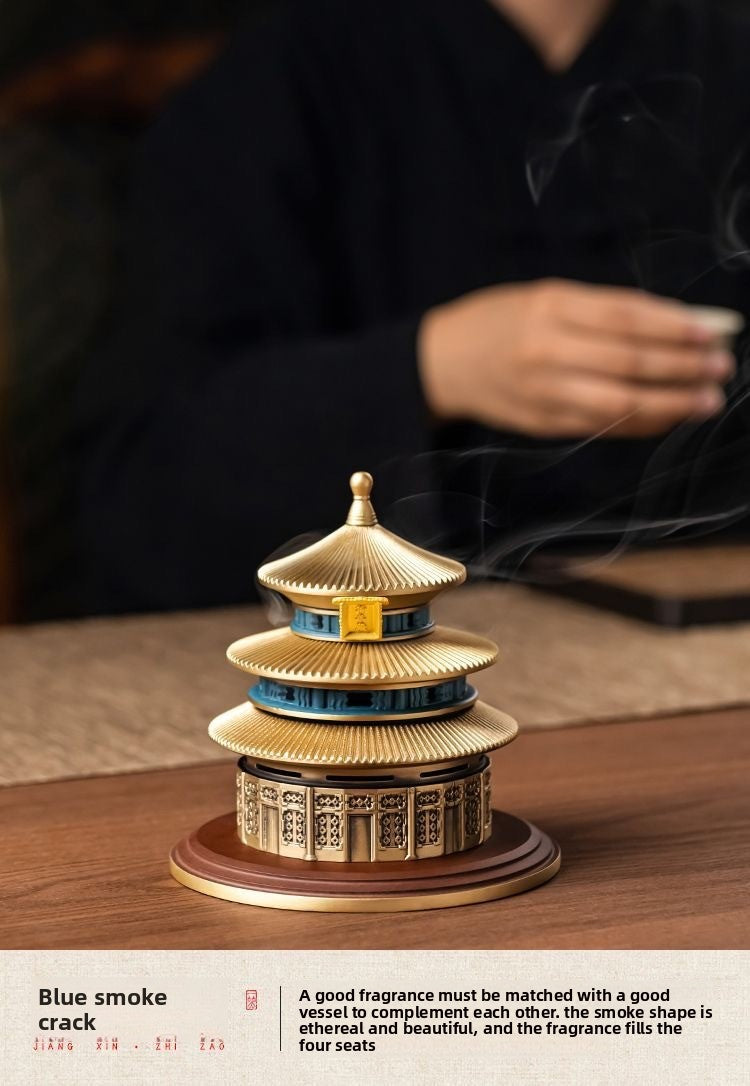 zensoullab Ancient Style New Chinese Style Temple of Heaven Copper Incense Burner Home Sandalwood Incense Indoor Coil Incense Agarwood Burner Incense Seal Incense Burner Ornament