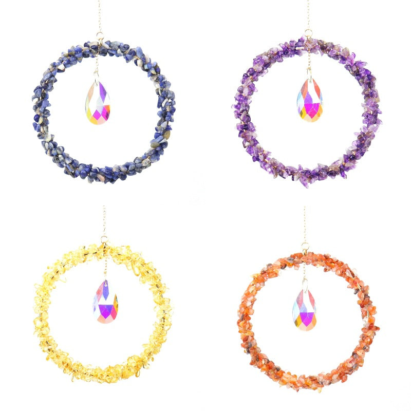 zensoullab Sun Catcher Gardening Crafts Crushed Stone Large Circle AB Color Crystal Water Drop Lighting Pendant