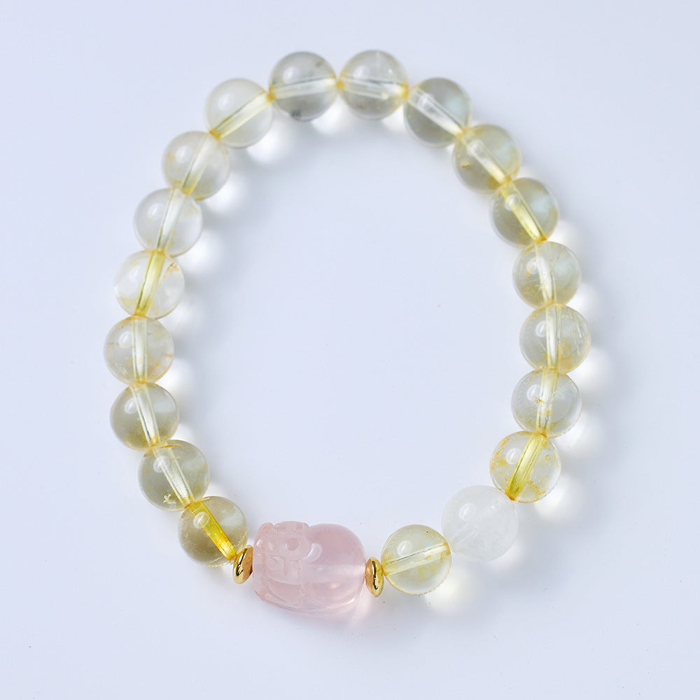 zensoullab Natural Yellow Crystal Pixiu Bracelet for Women, Wealth-Boosting Pink Crystal Bracelet