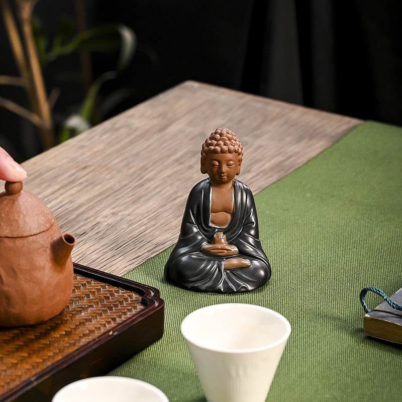 zensoullab Creative Purple Clay Little Buddha Tea Pet Tea Play Tea Tray Accessories Can Cultivate Zen Buddha Statue Ornament Ensure Safety Car Decoration