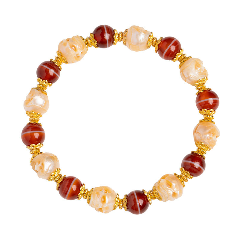 zensoullab Natural Red Meat Pharmacist One-Line Dzi Bead Taiwan Work Agate Bracelet for Men and Women Couples Single Circle Bracelet In Stock