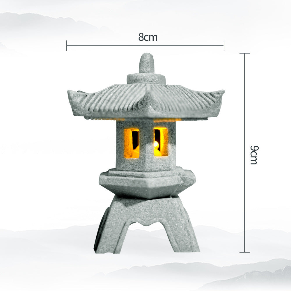zensoullab Artificial Landscape Stone Lantern Small Stone Pavilion Ornament Home Entrance Pavilion Decoration Gardening Flower Bonsai Landscaping Decoration