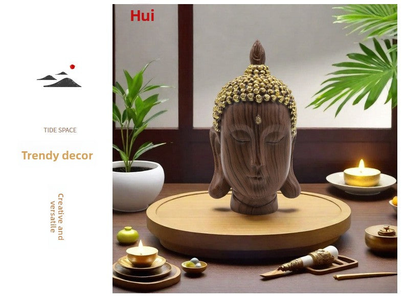 zensoullab Southeast Asian Buddha Statue Buddha Head Ornament New Chinese Zen Resin Craft Living Room Tea Room Home Retro Decoration