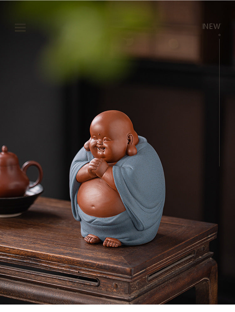 zensoullab Buddha Bodhisattva Big Belly Laughing Buddha Wealth-Attracting Ceramic Zisha Ornament Office Decoration Housewarming Gift