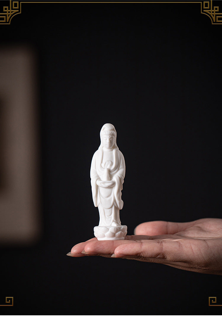zensoullab Creative Mini Small Ceramic Peace Guanyin Bodhisattva Chinese Style Bonsai Rockery Micro Landscape Fish Tank Zen Small Ornament
