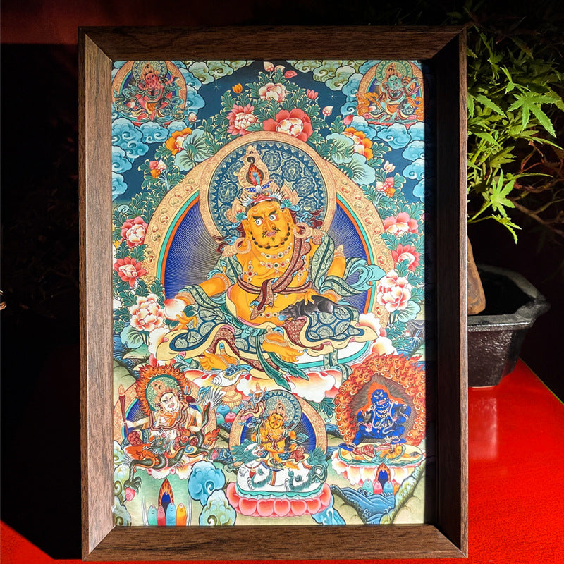 zensoullab Thangka Yellow God of Wealth Mahakala Buddha Statue Hanging Painting Desktop Display Guanyin Bodhisattva Wealth Attraction Entrance Decoration Painting