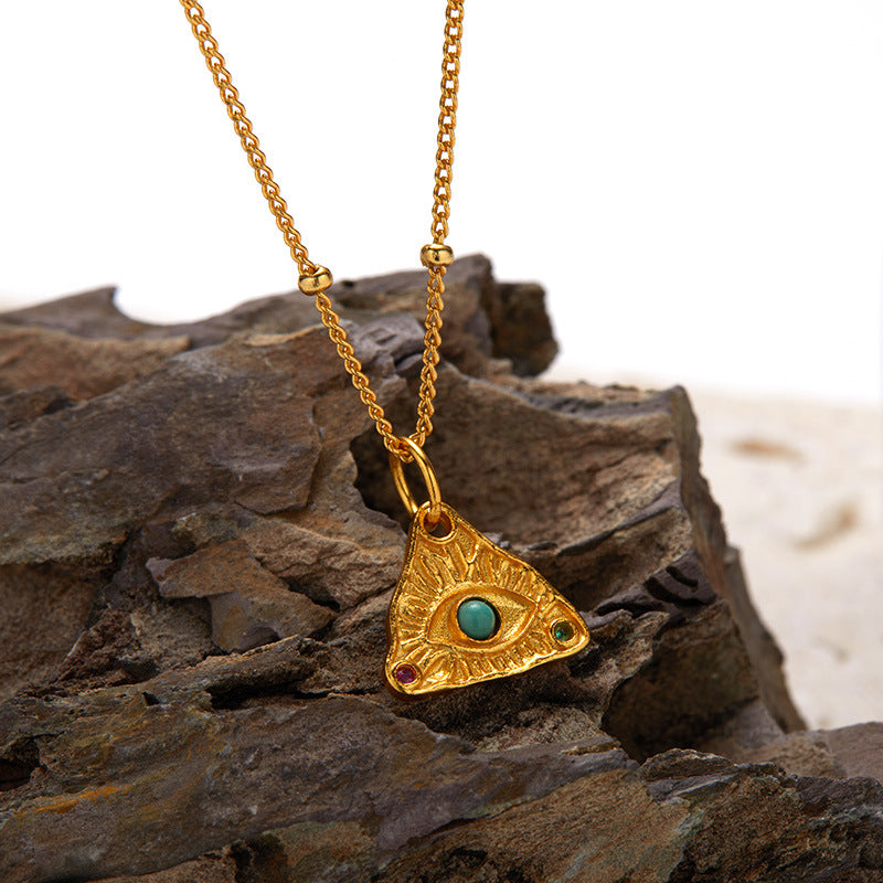 zensoullab S925 Sterling Silver Natural Turquoise Gemstone Necklace for Women Versatile Design Demon Eye Pendant Choker